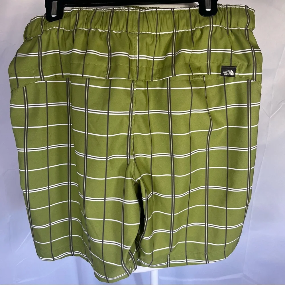 The North Face Belted Swim Shorts Lime Green with Gray & White Plaid Size Medium